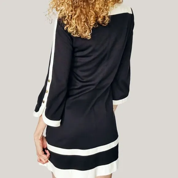 VINTAGE Donna Morgan Retro Black &amp; Cream Dress 60s Mod Inspired Classic