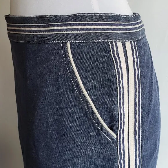 Vintage MARC JACOBS Denim Skirt Pencil Tulip Jean Blue White Trim Stripe Piping