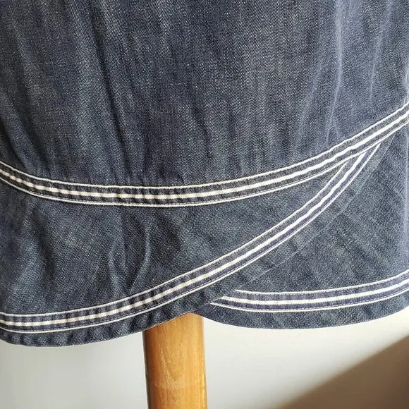 Vintage MARC JACOBS Denim Skirt Pencil Tulip Jean Blue White Trim Stripe Piping
