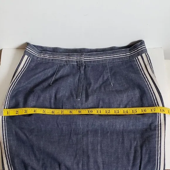 Vintage MARC JACOBS Denim Skirt Pencil Tulip Jean Blue White Trim Stripe Piping