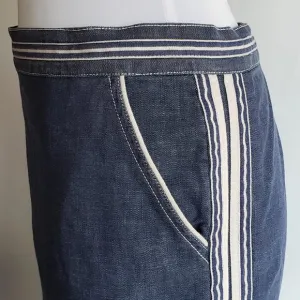 Vintage MARC JACOBS Denim Skirt Pencil Tulip Jean Blue White Trim Stripe Piping