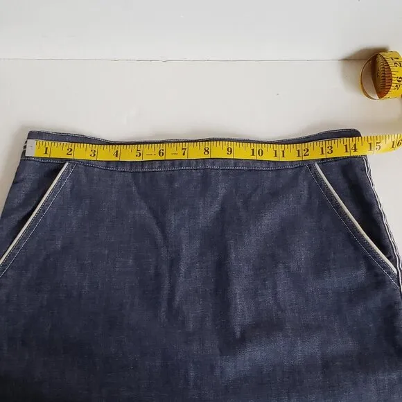 Vintage MARC JACOBS Denim Skirt Pencil Tulip Jean Blue White Trim Stripe Piping