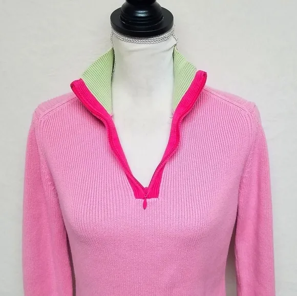 Vintage Retro Y2K Tommy Hilfiger Pastel Neon Pink Green Ribbed Pull-over Sweater