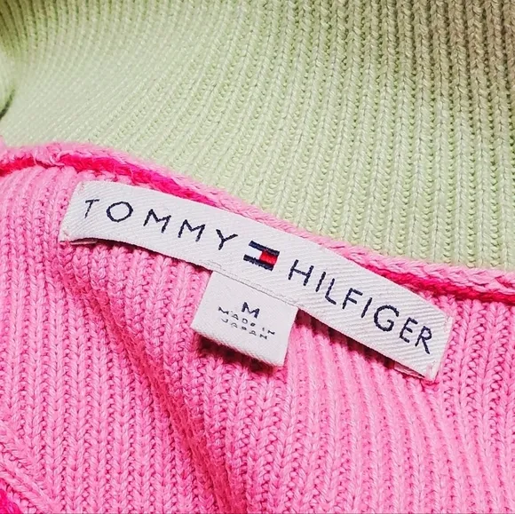 Vintage Retro Y2K Tommy Hilfiger Pastel Neon Pink Green Ribbed Pull-over Sweater