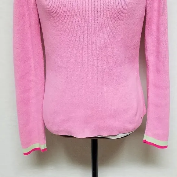 Vintage Retro Y2K Tommy Hilfiger Pastel Neon Pink Green Ribbed Pull-over Sweater