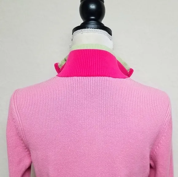 Vintage Retro Y2K Tommy Hilfiger Pastel Neon Pink Green Ribbed Pull-over Sweater