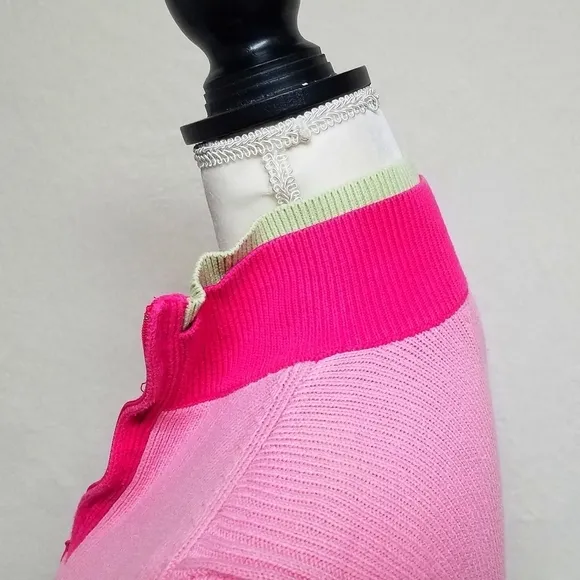 Vintage Retro Y2K Tommy Hilfiger Pastel Neon Pink Green Ribbed Pull-over Sweater