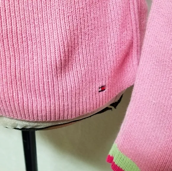 Vintage Retro Y2K Tommy Hilfiger Pastel Neon Pink Green Ribbed Pull-over Sweater
