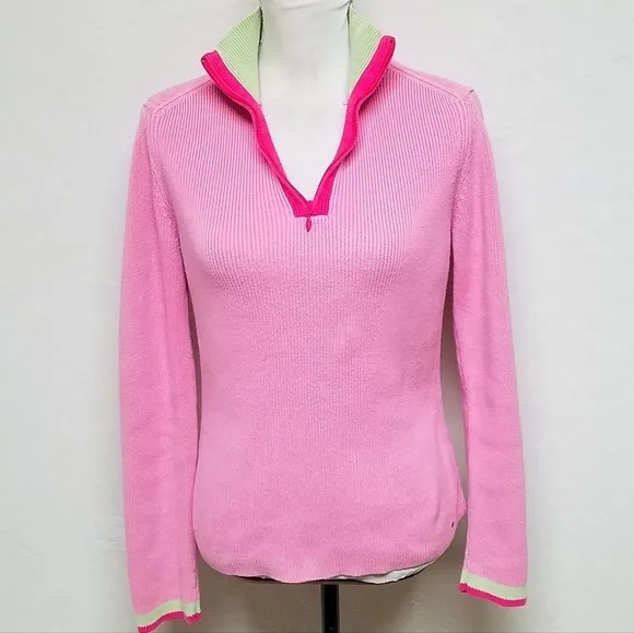 Vintage Retro Y2K Tommy Hilfiger Pastel Neon Pink Green Ribbed Pull-over Sweater