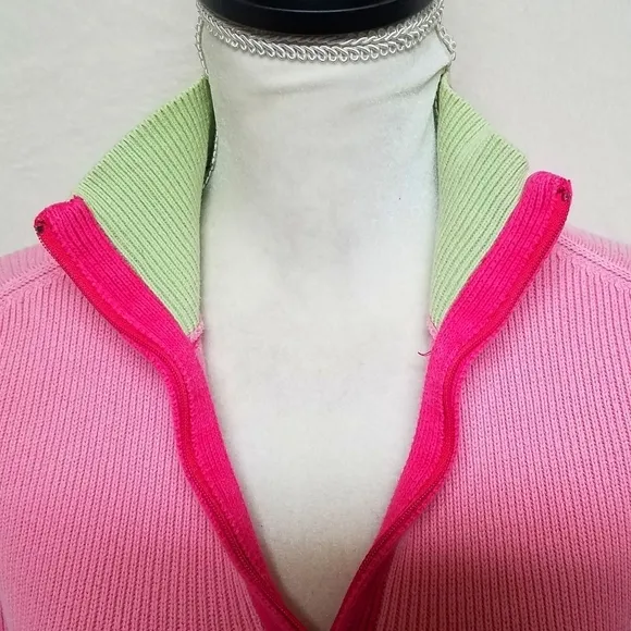 Vintage Retro Y2K Tommy Hilfiger Pastel Neon Pink Green Ribbed Pull-over Sweater