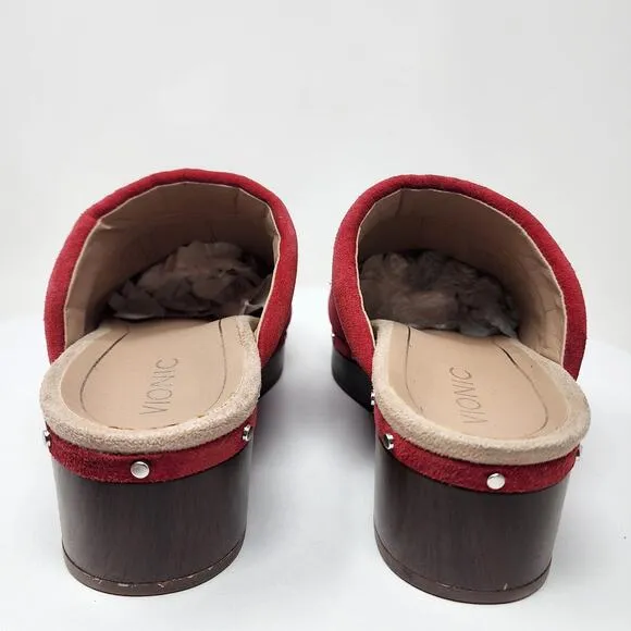 Vionic Kacie Clog Mule Women 9 Red Suede Studded Comfort Orthopedic Slide Shoes