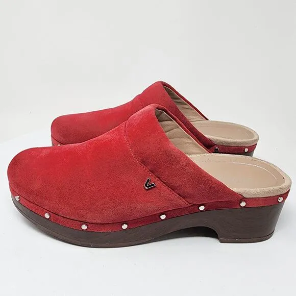 Vionic Kacie Clog Mule Women 9 Red Suede Studded Comfort Orthopedic Slide Shoes