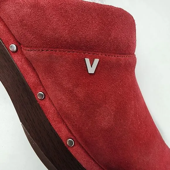 Vionic Kacie Clog Mule Women 9 Red Suede Studded Comfort Orthopedic Slide Shoes