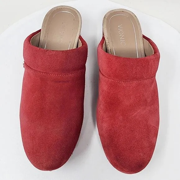 Vionic Kacie Clog Mule Women 9 Red Suede Studded Comfort Orthopedic Slide Shoes