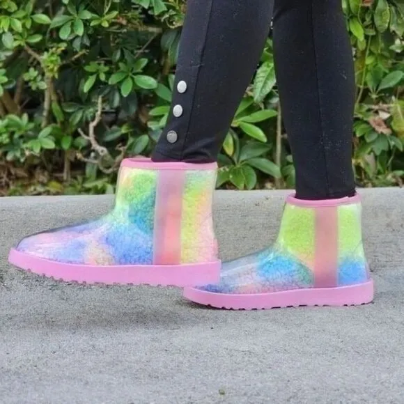 Womens Clear Multi Color Ankle Comfort Boots
