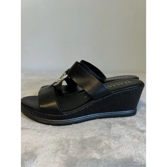 Women’s Italian Shoemaker Black Wedge Sandals 8