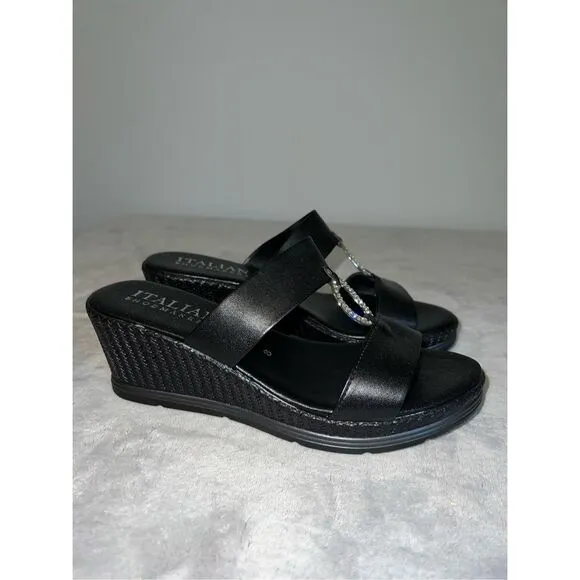 Women’s Italian Shoemaker Black Wedge Sandals 8