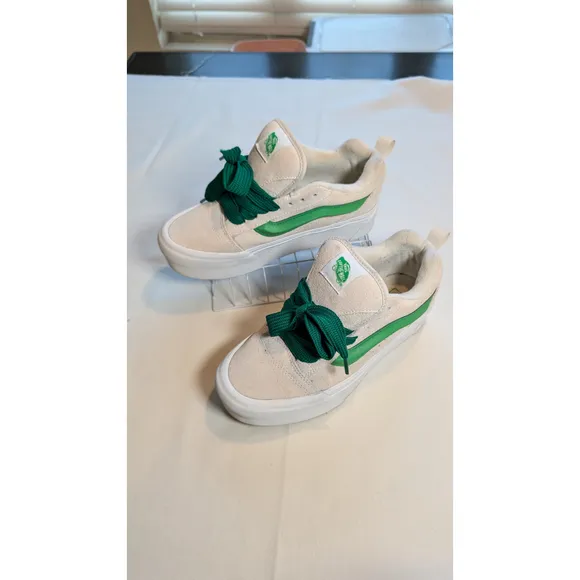 Women's Vans Sneakers, Size 9, White and Green