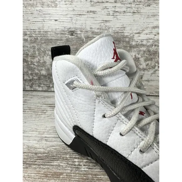 Youth Nike Air Jordan 12 Retro 'Taxi Flip' White/Black Sneakers Sz 12C