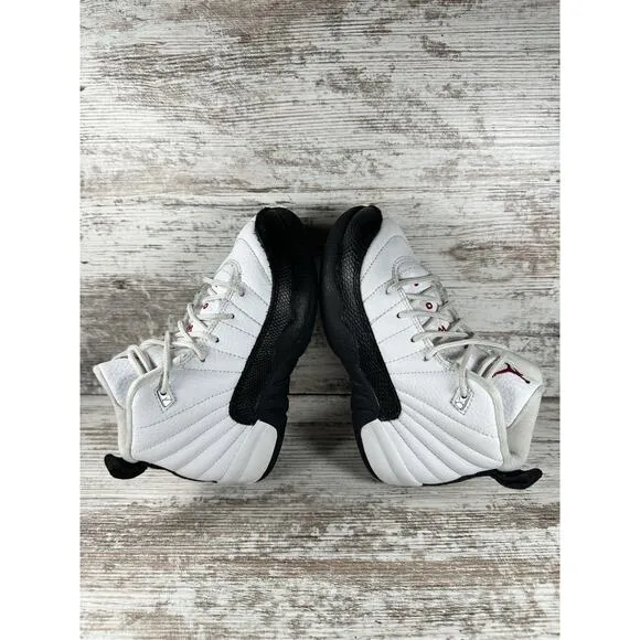 Youth Nike Air Jordan 12 Retro 'Taxi Flip' White/Black Sneakers Sz 12C