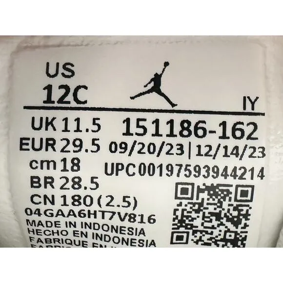 Youth Nike Air Jordan 12 Retro 'Taxi Flip' White/Black Sneakers Sz 12C