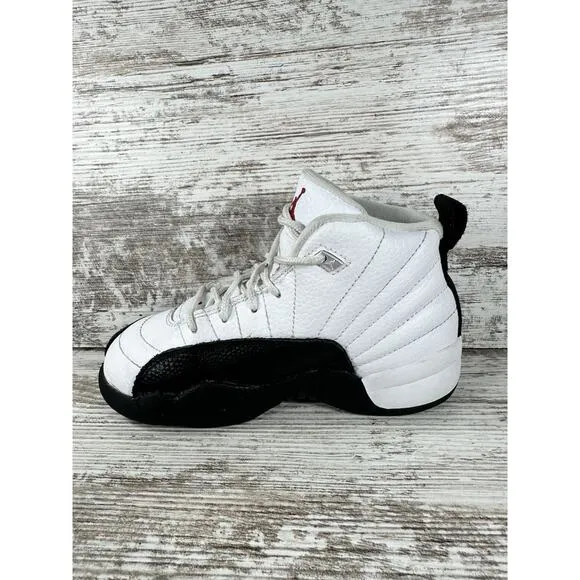 Youth Nike Air Jordan 12 Retro 'Taxi Flip' White/Black Sneakers Sz 12C