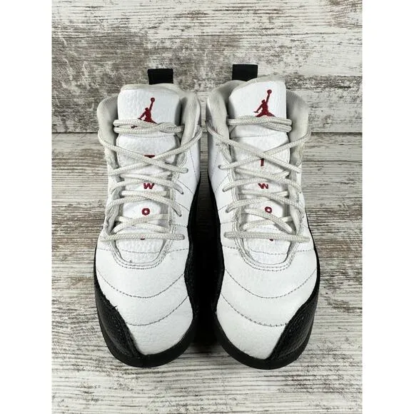Youth Nike Air Jordan 12 Retro 'Taxi Flip' White/Black Sneakers Sz 12C