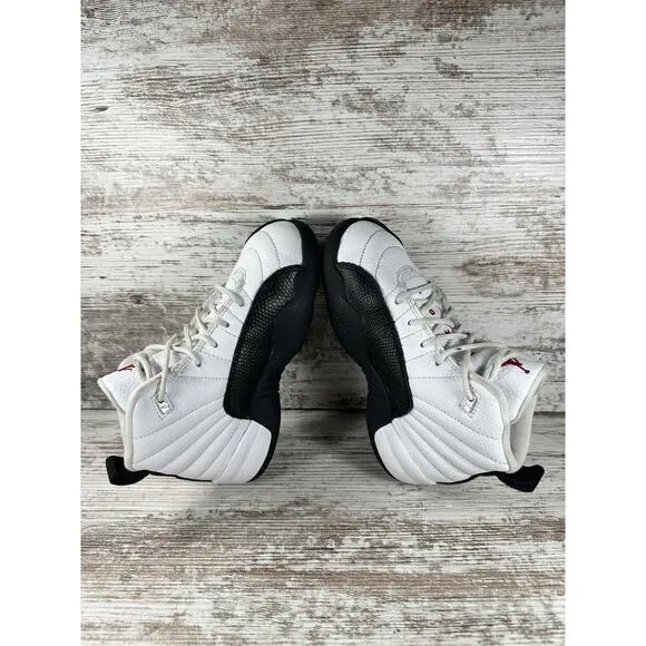 Youth Nike Air Jordan 12 Retro 'Taxi Flip' White/Black Sneakers Sz 12C