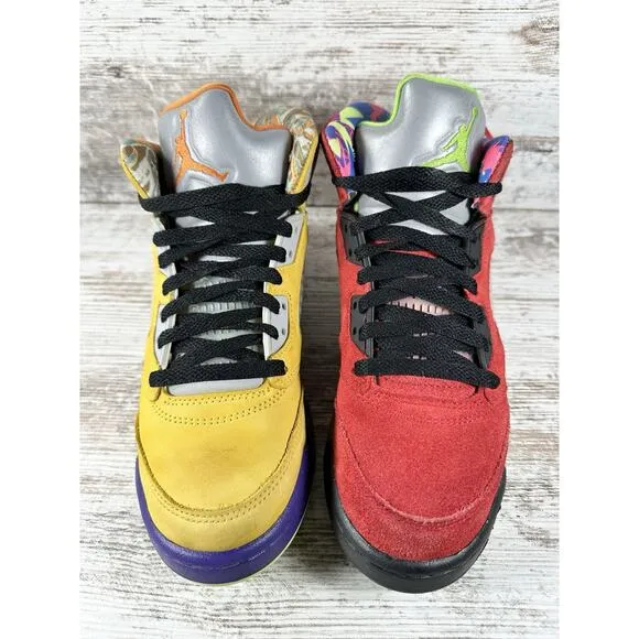 Youth Nike Air Jordan 5 Retro 'What The' Red/Yellow Sneakers Sz 6Y