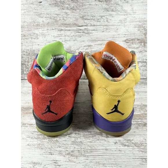 Youth Nike Air Jordan 5 Retro 'What The' Red/Yellow Sneakers Sz 6Y