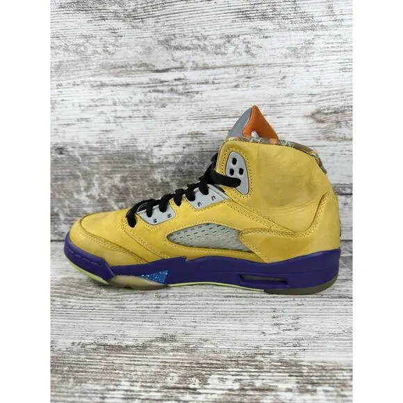 Youth Nike Air Jordan 5 Retro 'What The' Red/Yellow Sneakers Sz 6Y