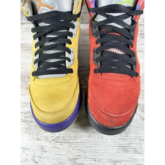 Youth Nike Air Jordan 5 Retro 'What The' Red/Yellow Sneakers Sz 6Y