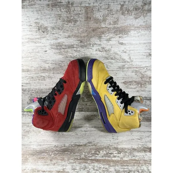 Youth Nike Air Jordan 5 Retro 'What The' Red/Yellow Sneakers Sz 6Y