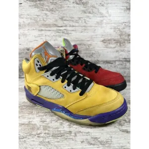 Youth Nike Air Jordan 5 Retro 'What The' Red/Yellow Sneakers Sz 6Y
