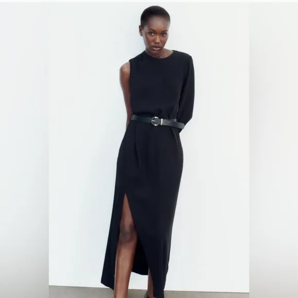 ZARA ASYMMETRIC CREPE MIDI DRESS Size XS