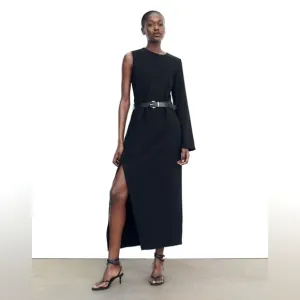 ZARA ASYMMETRIC CREPE MIDI DRESS Size XS