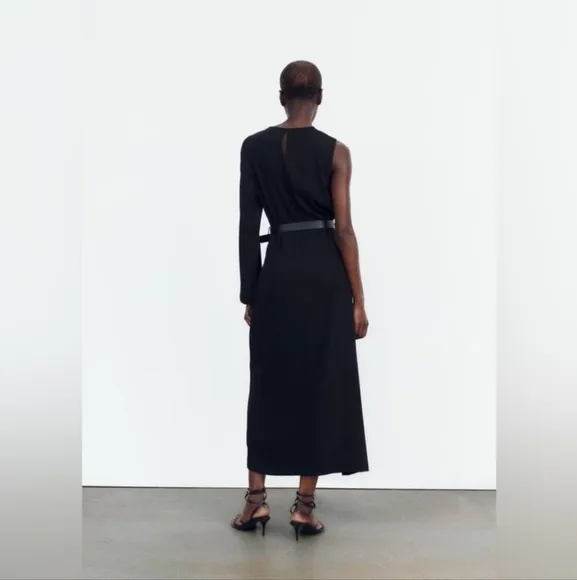 ZARA ASYMMETRIC CREPE MIDI DRESS Size XS