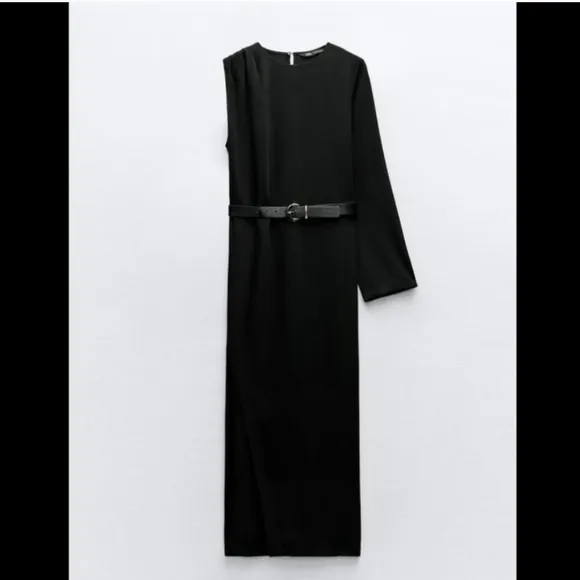 ZARA ASYMMETRIC CREPE MIDI DRESS Size XS