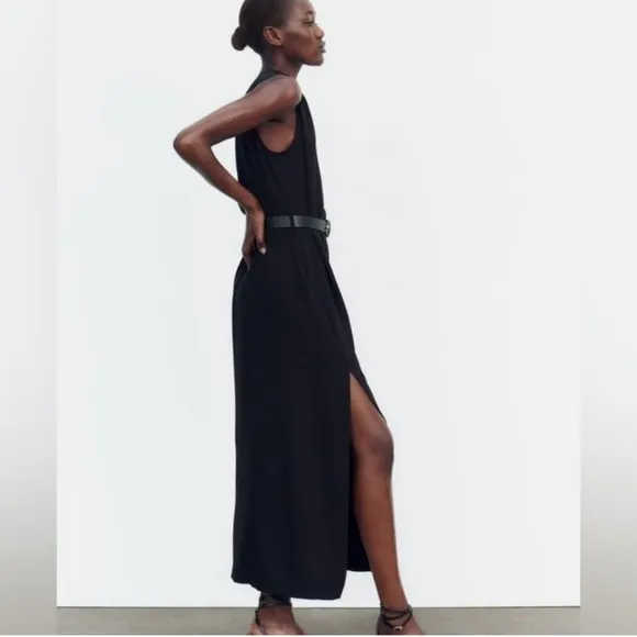 ZARA ASYMMETRIC CREPE MIDI DRESS Size XS
