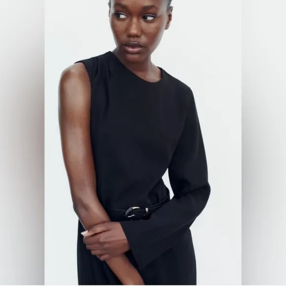 ZARA ASYMMETRIC CREPE MIDI DRESS Size XS