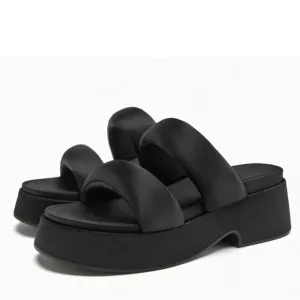 Zara Black Padded Strap Platform Chunky Sandals Shoes Size 10