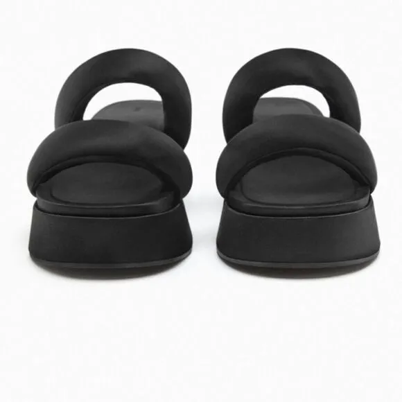 Zara Black Padded Strap Platform Chunky Sandals Shoes Size 10