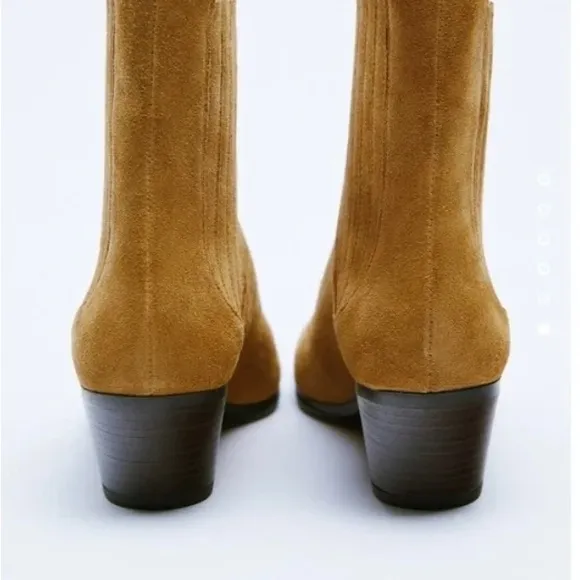 Zara Brown Suede Western Ankle Boots. NWT. Size 6.5/37