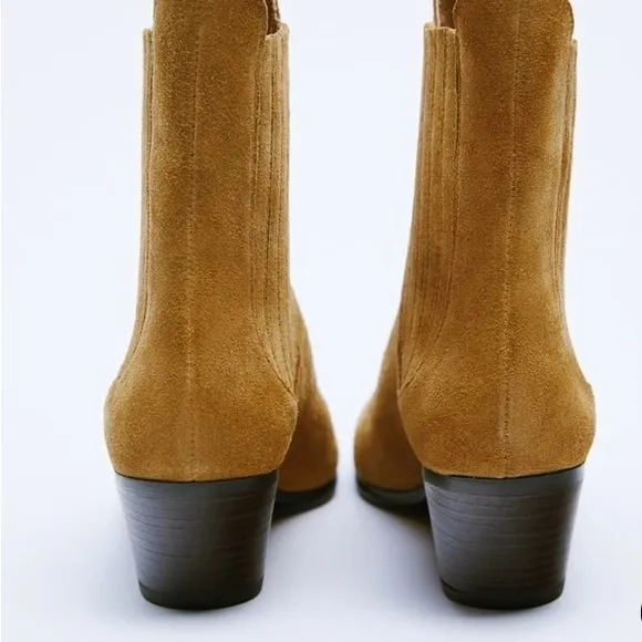 Zara Brown Suede Western Ankle Boots. NWT. Size 6.5/37