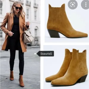 Zara Brown Suede Western Ankle Boots. NWT. Size 6.5/37
