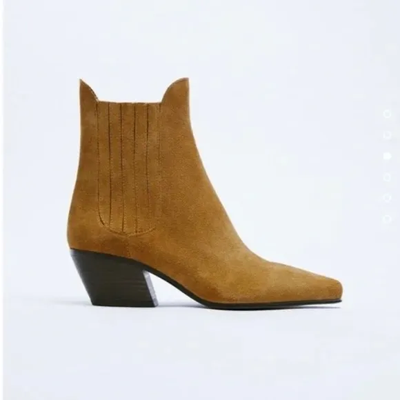 Zara Brown Suede Western Ankle Boots. NWT. Size 6.5/37