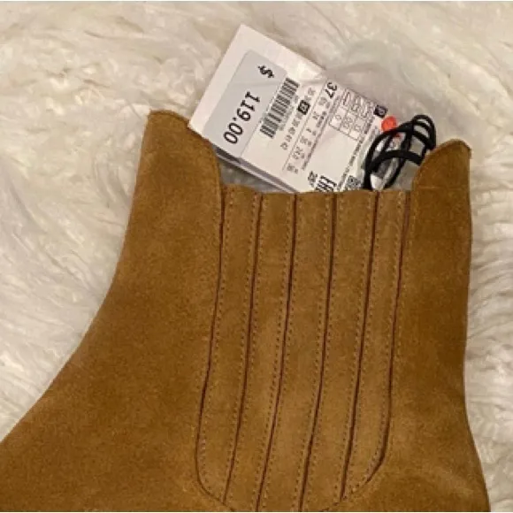 Zara Brown Suede Western Ankle Boots. NWT. Size 6.5/37