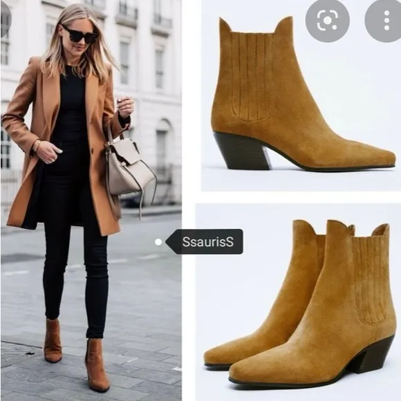 Zara Brown Suede Western Ankle Boots. NWT. Size 6.5/37