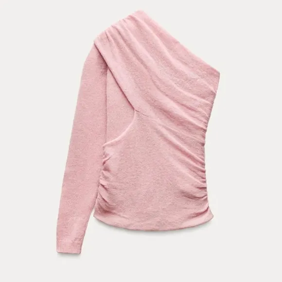 Zara raised floral knit top pastel pink