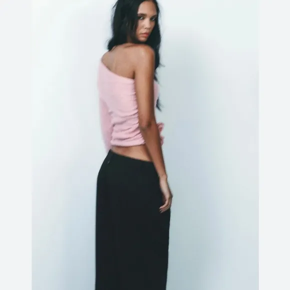 Zara raised floral knit top pastel pink